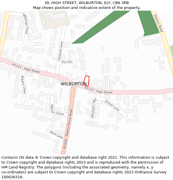 30, HIGH STREET, WILBURTON, ELY, CB6 3RB: Location map and indicative extent of plot