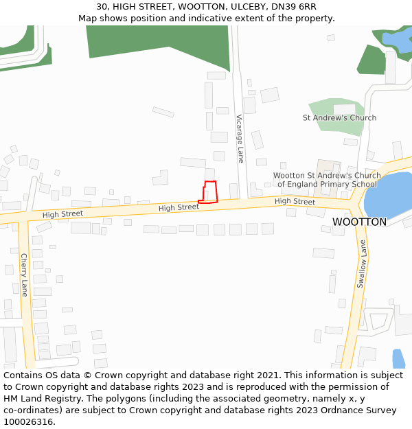 30, HIGH STREET, WOOTTON, ULCEBY, DN39 6RR: Location map and indicative extent of plot