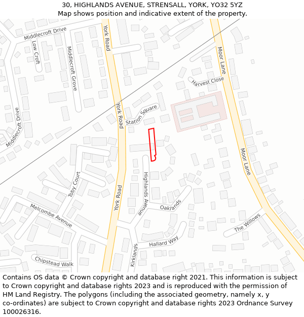 30, HIGHLANDS AVENUE, STRENSALL, YORK, YO32 5YZ: Location map and indicative extent of plot