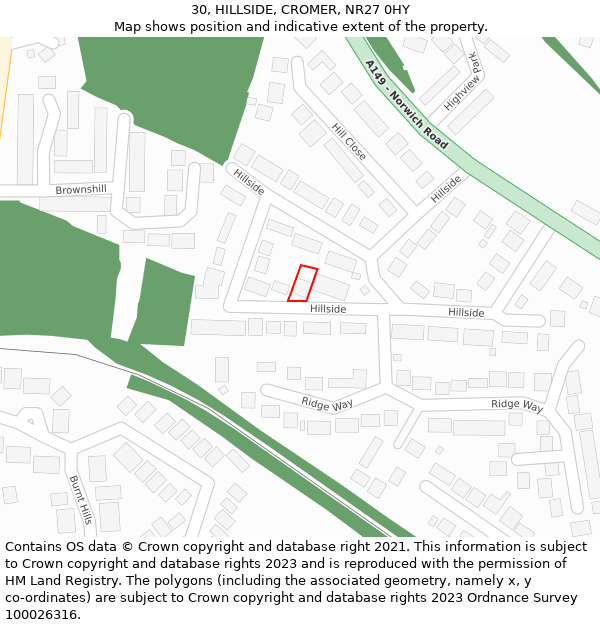 30, HILLSIDE, CROMER, NR27 0HY: Location map and indicative extent of plot