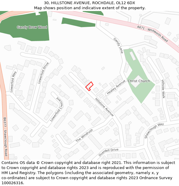 30, HILLSTONE AVENUE, ROCHDALE, OL12 6DX: Location map and indicative extent of plot
