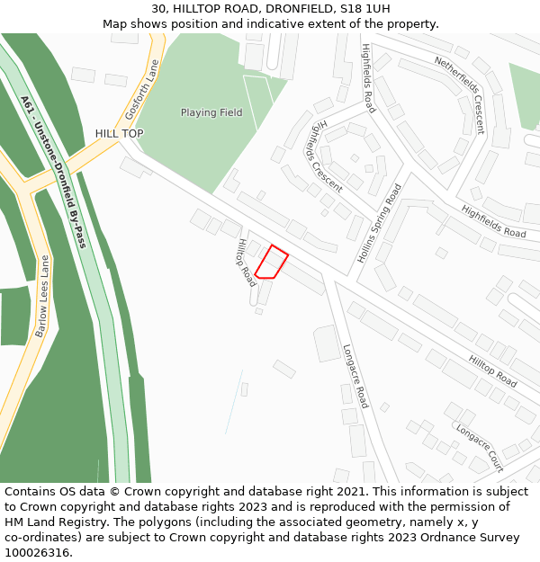 30, HILLTOP ROAD, DRONFIELD, S18 1UH: Location map and indicative extent of plot