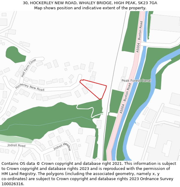 30, HOCKERLEY NEW ROAD, WHALEY BRIDGE, HIGH PEAK, SK23 7GA: Location map and indicative extent of plot