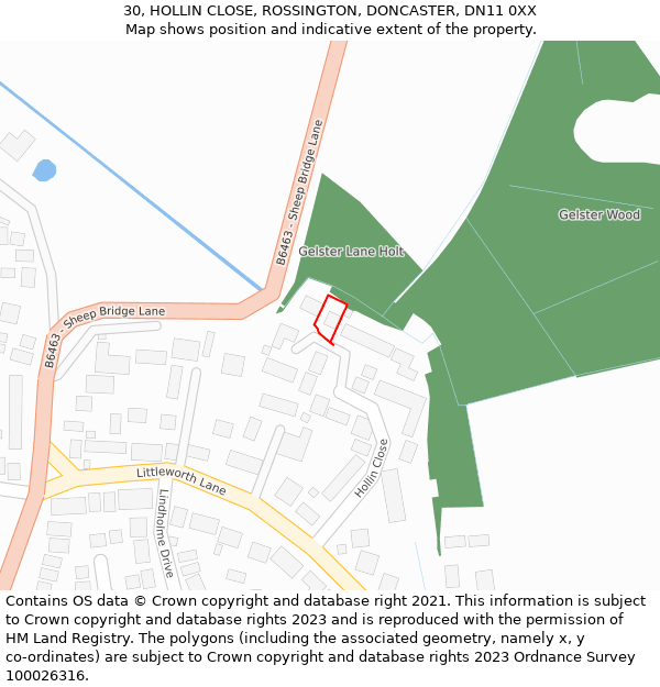 30, HOLLIN CLOSE, ROSSINGTON, DONCASTER, DN11 0XX: Location map and indicative extent of plot