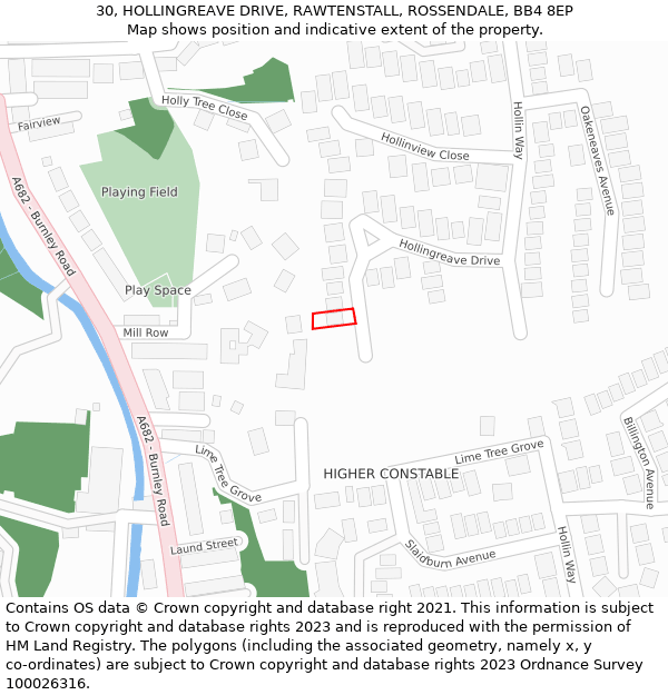 30, HOLLINGREAVE DRIVE, RAWTENSTALL, ROSSENDALE, BB4 8EP: Location map and indicative extent of plot