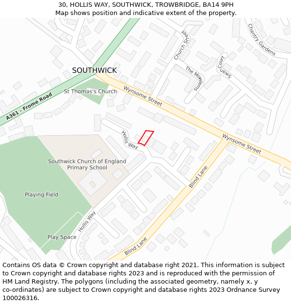 30, HOLLIS WAY, SOUTHWICK, TROWBRIDGE, BA14 9PH: Location map and indicative extent of plot