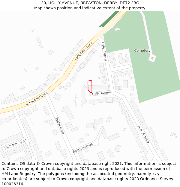 30, HOLLY AVENUE, BREASTON, DERBY, DE72 3BG: Location map and indicative extent of plot
