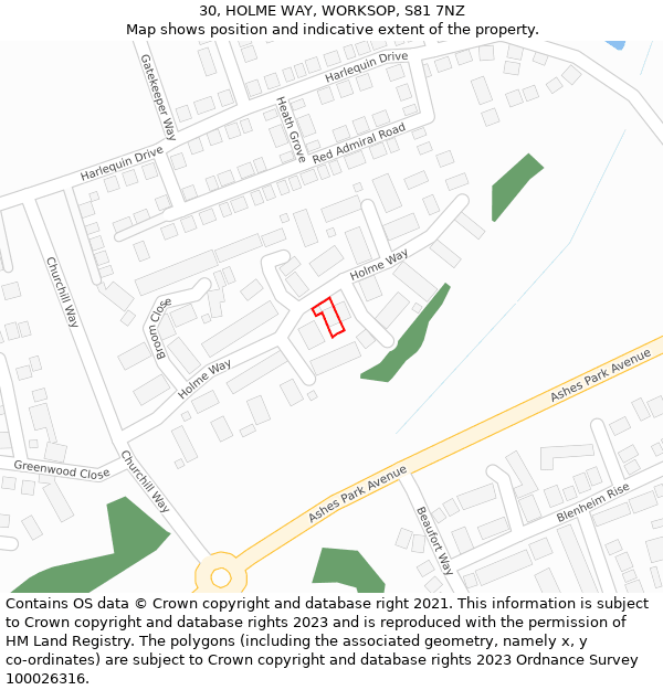 30, HOLME WAY, WORKSOP, S81 7NZ: Location map and indicative extent of plot