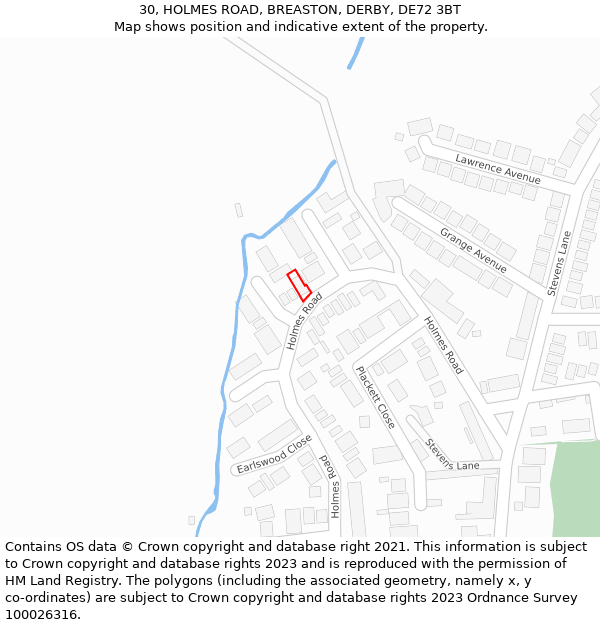 30, HOLMES ROAD, BREASTON, DERBY, DE72 3BT: Location map and indicative extent of plot