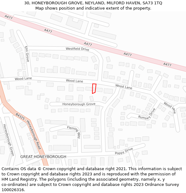 30, HONEYBOROUGH GROVE, NEYLAND, MILFORD HAVEN, SA73 1TQ: Location map and indicative extent of plot