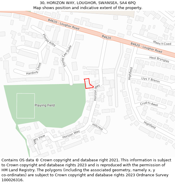 30, HORIZON WAY, LOUGHOR, SWANSEA, SA4 6PQ: Location map and indicative extent of plot