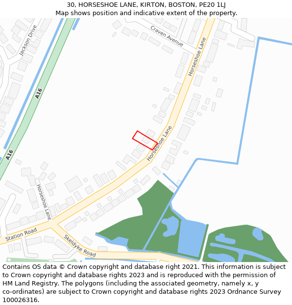 30, HORSESHOE LANE, KIRTON, BOSTON, PE20 1LJ: Location map and indicative extent of plot