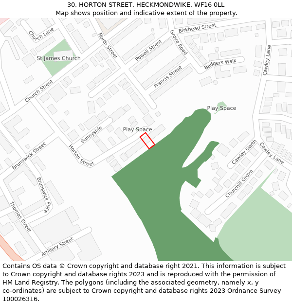 30, HORTON STREET, HECKMONDWIKE, WF16 0LL: Location map and indicative extent of plot