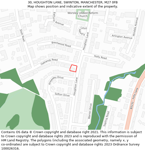 30, HOUGHTON LANE, SWINTON, MANCHESTER, M27 0FB: Location map and indicative extent of plot