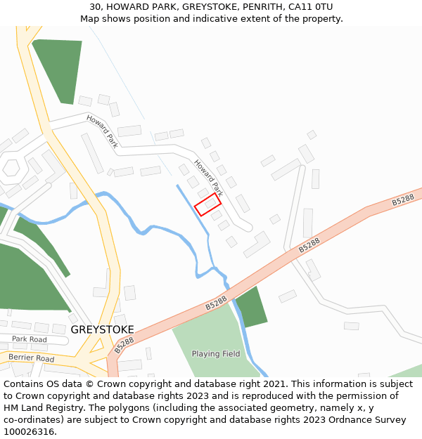 30, HOWARD PARK, GREYSTOKE, PENRITH, CA11 0TU: Location map and indicative extent of plot