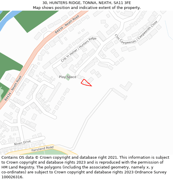 30, HUNTERS RIDGE, TONNA, NEATH, SA11 3FE: Location map and indicative extent of plot