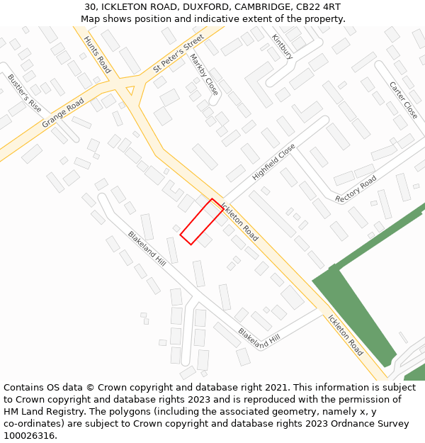 30, ICKLETON ROAD, DUXFORD, CAMBRIDGE, CB22 4RT: Location map and indicative extent of plot