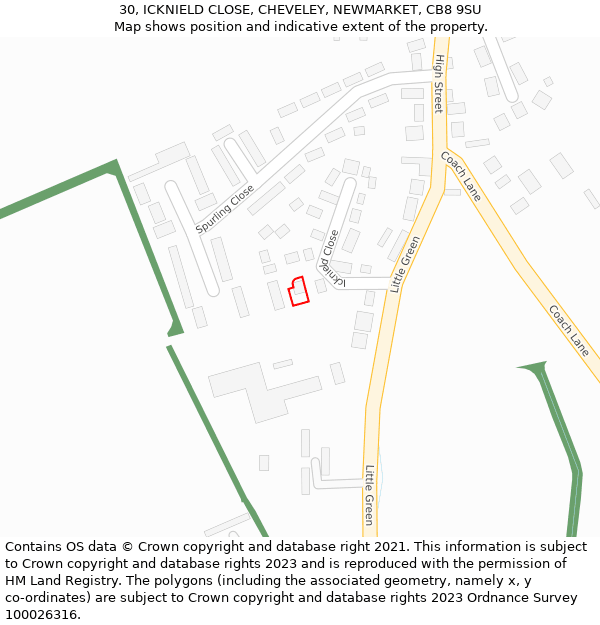 30, ICKNIELD CLOSE, CHEVELEY, NEWMARKET, CB8 9SU: Location map and indicative extent of plot