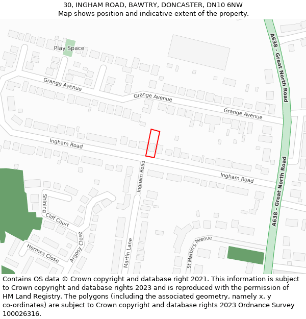 30, INGHAM ROAD, BAWTRY, DONCASTER, DN10 6NW: Location map and indicative extent of plot