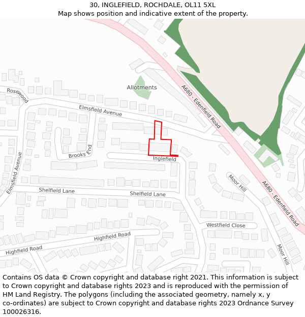 30, INGLEFIELD, ROCHDALE, OL11 5XL: Location map and indicative extent of plot