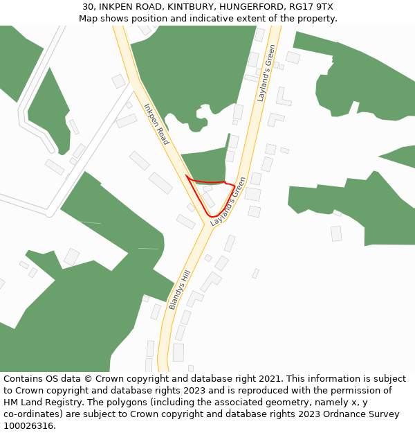 30, INKPEN ROAD, KINTBURY, HUNGERFORD, RG17 9TX: Location map and indicative extent of plot