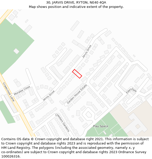 30, JARVIS DRIVE, RYTON, NE40 4QA: Location map and indicative extent of plot