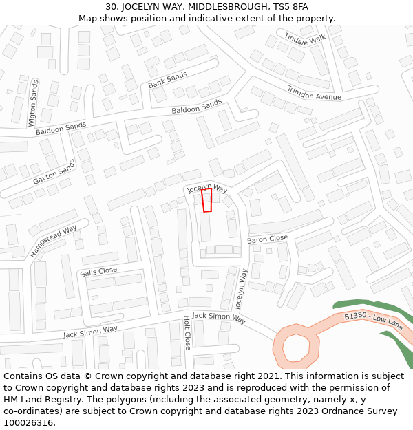 30, JOCELYN WAY, MIDDLESBROUGH, TS5 8FA: Location map and indicative extent of plot