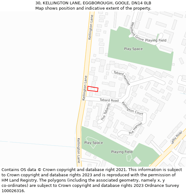 30, KELLINGTON LANE, EGGBOROUGH, GOOLE, DN14 0LB: Location map and indicative extent of plot