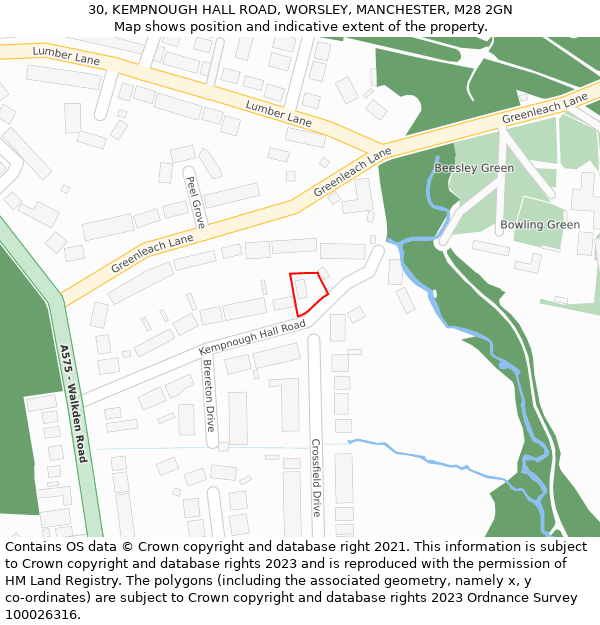 30, KEMPNOUGH HALL ROAD, WORSLEY, MANCHESTER, M28 2GN: Location map and indicative extent of plot