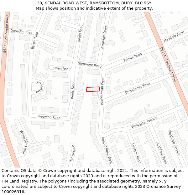 30, KENDAL ROAD WEST, RAMSBOTTOM, BURY, BL0 9SY: Location map and indicative extent of plot