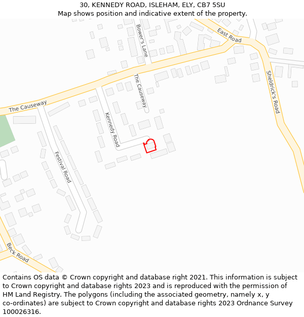 30, KENNEDY ROAD, ISLEHAM, ELY, CB7 5SU: Location map and indicative extent of plot