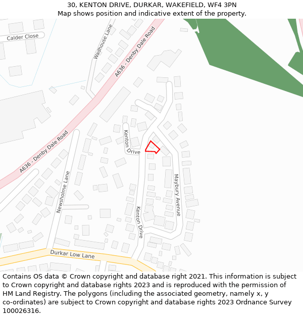 30, KENTON DRIVE, DURKAR, WAKEFIELD, WF4 3PN: Location map and indicative extent of plot