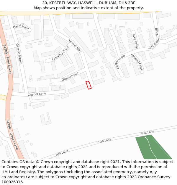 30, KESTREL WAY, HASWELL, DURHAM, DH6 2BF: Location map and indicative extent of plot