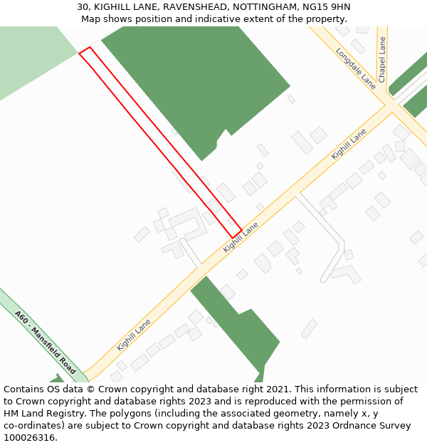 30, KIGHILL LANE, RAVENSHEAD, NOTTINGHAM, NG15 9HN: Location map and indicative extent of plot