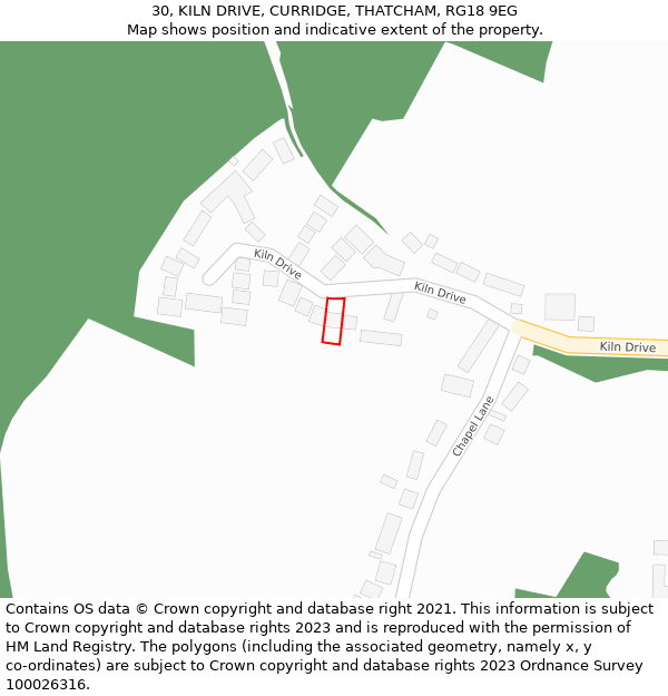 30, KILN DRIVE, CURRIDGE, THATCHAM, RG18 9EG: Location map and indicative extent of plot