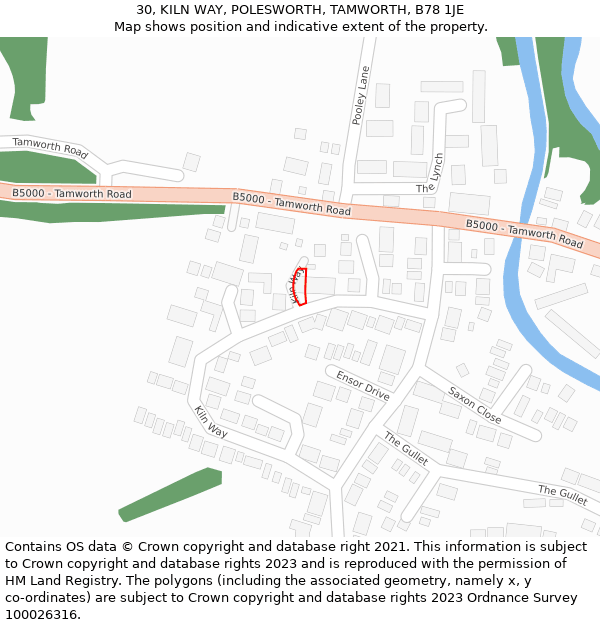 30, KILN WAY, POLESWORTH, TAMWORTH, B78 1JE: Location map and indicative extent of plot