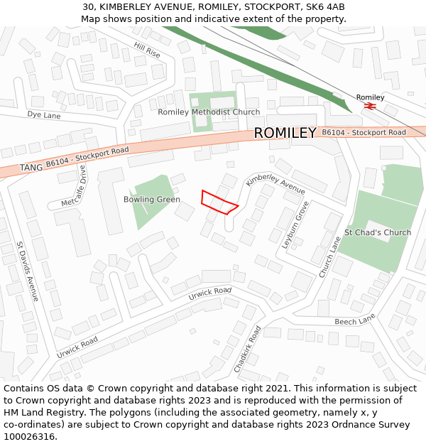 30, KIMBERLEY AVENUE, ROMILEY, STOCKPORT, SK6 4AB: Location map and indicative extent of plot