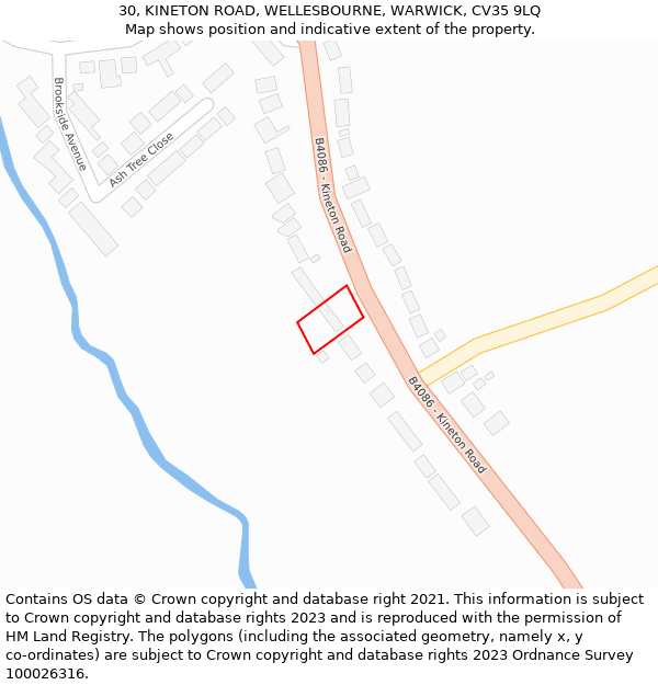 30, KINETON ROAD, WELLESBOURNE, WARWICK, CV35 9LQ: Location map and indicative extent of plot
