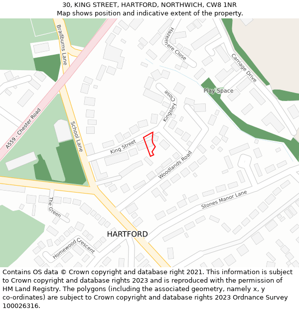 30, KING STREET, HARTFORD, NORTHWICH, CW8 1NR: Location map and indicative extent of plot