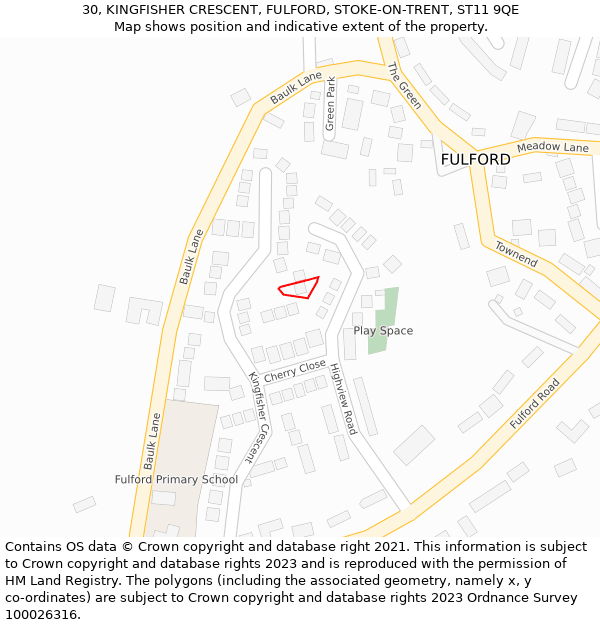 30, KINGFISHER CRESCENT, FULFORD, STOKE-ON-TRENT, ST11 9QE: Location map and indicative extent of plot