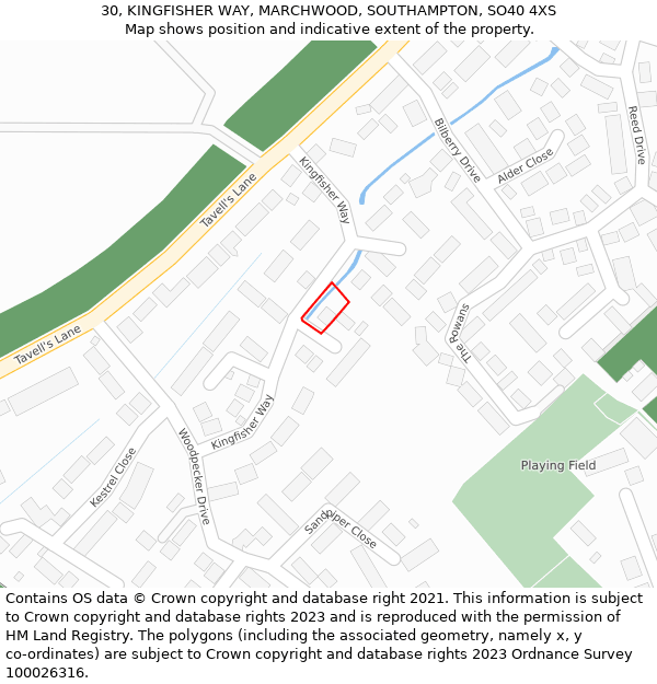 30, KINGFISHER WAY, MARCHWOOD, SOUTHAMPTON, SO40 4XS: Location map and indicative extent of plot