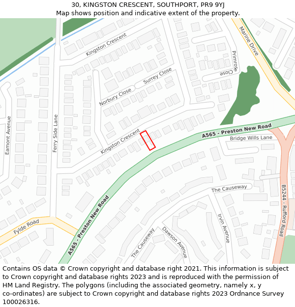 30, KINGSTON CRESCENT, SOUTHPORT, PR9 9YJ: Location map and indicative extent of plot