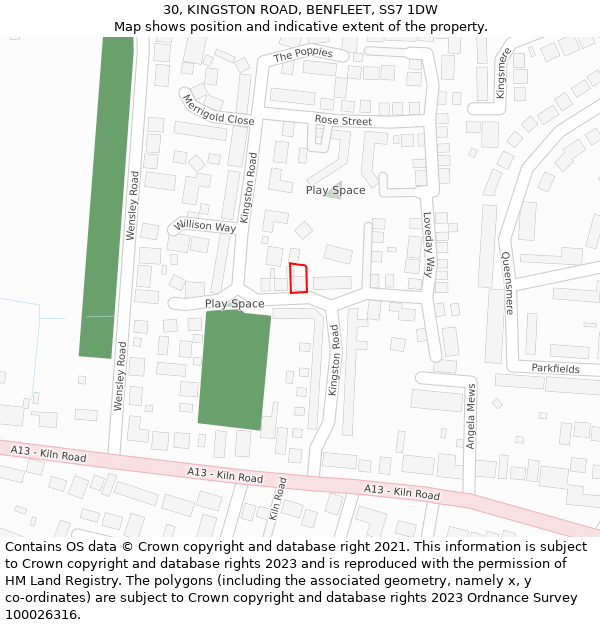 30, KINGSTON ROAD, BENFLEET, SS7 1DW: Location map and indicative extent of plot