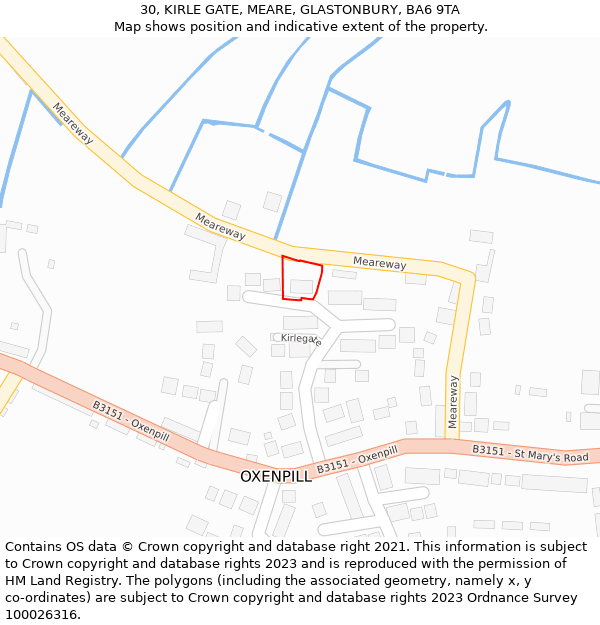 30, KIRLE GATE, MEARE, GLASTONBURY, BA6 9TA: Location map and indicative extent of plot