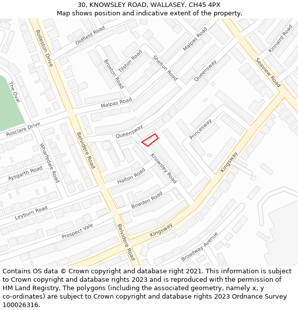 30, KNOWSLEY ROAD, WALLASEY, CH45 4PX: Location map and indicative extent of plot