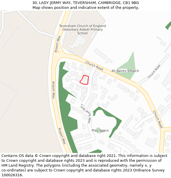 30, LADY JERMY WAY, TEVERSHAM, CAMBRIDGE, CB1 9BG: Location map and indicative extent of plot