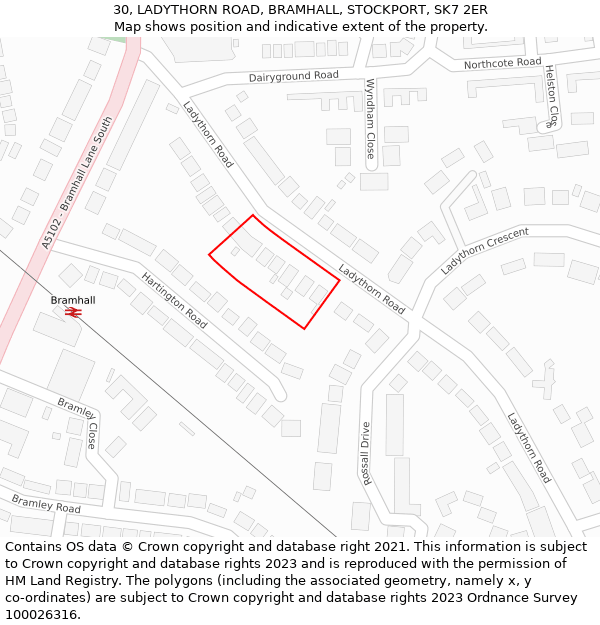 30, LADYTHORN ROAD, BRAMHALL, STOCKPORT, SK7 2ER: Location map and indicative extent of plot