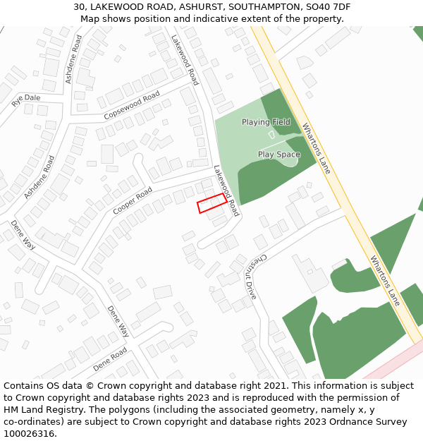 30, LAKEWOOD ROAD, ASHURST, SOUTHAMPTON, SO40 7DF: Location map and indicative extent of plot