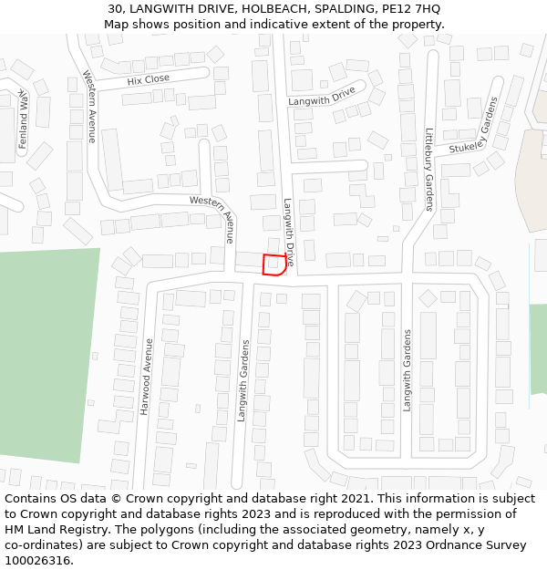 30, LANGWITH DRIVE, HOLBEACH, SPALDING, PE12 7HQ: Location map and indicative extent of plot