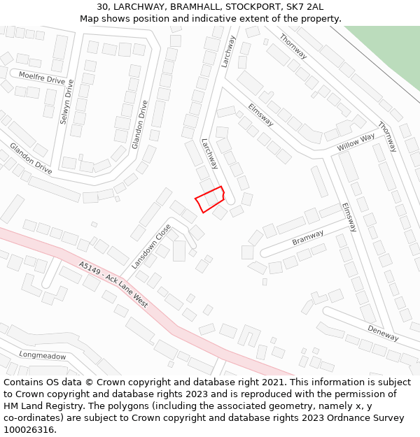 30, LARCHWAY, BRAMHALL, STOCKPORT, SK7 2AL: Location map and indicative extent of plot
